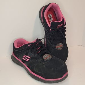 Skechers Women's (9) Black & Pink Synergy Sandlot Alloy Toe Work Shoes 76553